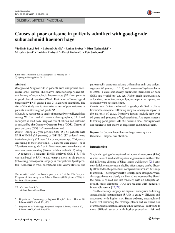 (PDF) Causes of poor outcome in patients admitted with good-grade ...