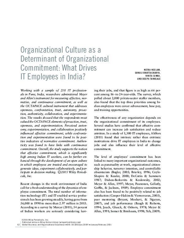 (PDF) Organizational Culture as a Determinant of Organizational ...