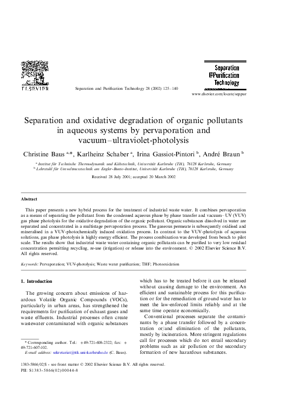 (PDF) Separation and oxidative degradation of organic pollutants in ...