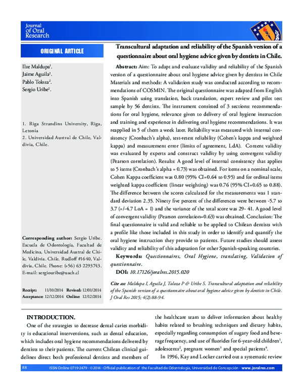(PDF) Transcultural adaptation and reliability of the spanish version ...