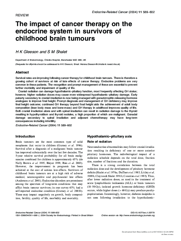 (PDF) The impact of cancer therapy on the endocrine system in survivors ...