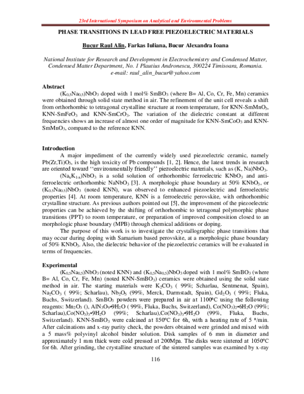 (PDF) Phase transitions in lead free piezoelectric materials
