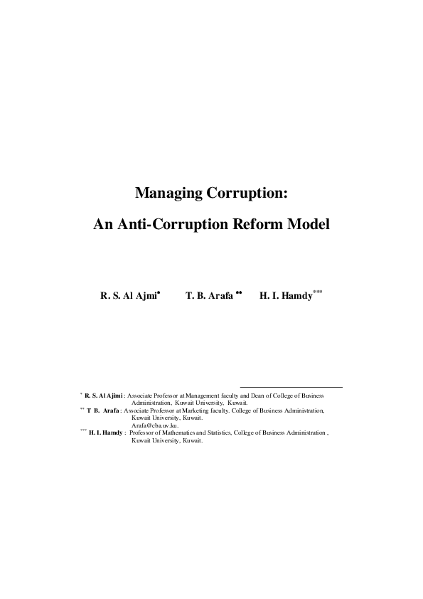(PDF) Managing Corruption: An Anti-Corruption Reform Model