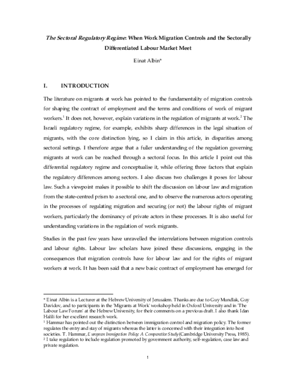 (PDF) The Sectoral Regulatory Regime: When Work Migration Controls and ...