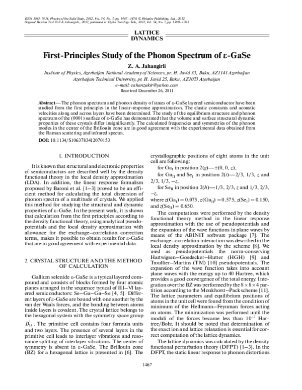 (PDF) First-principles study of the phonon spectrum of ɛ-GaSe