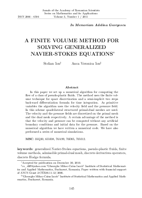 (PDF) A finite volume method for solving generalized Navier-Stokes ...