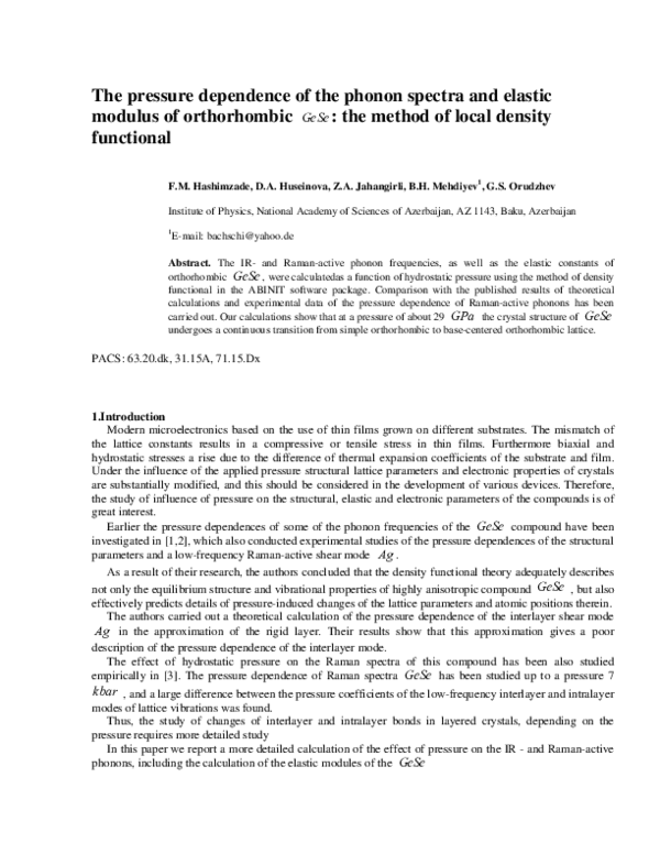 (PDF) The pressure dependence of the phonon spectra and elastic modulus ...