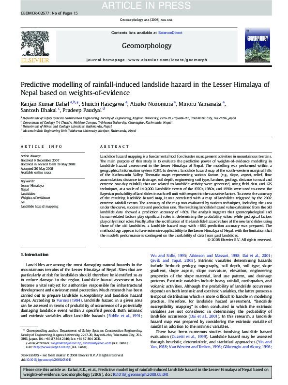 (PDF) Predictive modelling of rainfall-induced landslide hazard in the ...