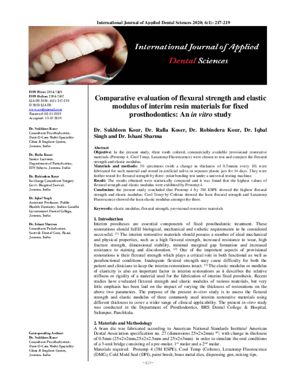 (PDF) Comparative Evaluation of Flexural Strength Among Cad-Cam Milled ...
