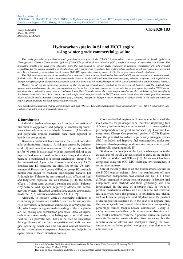 (PDF) Hydrocarbon species in SI and HCCI engine using winter grade ...