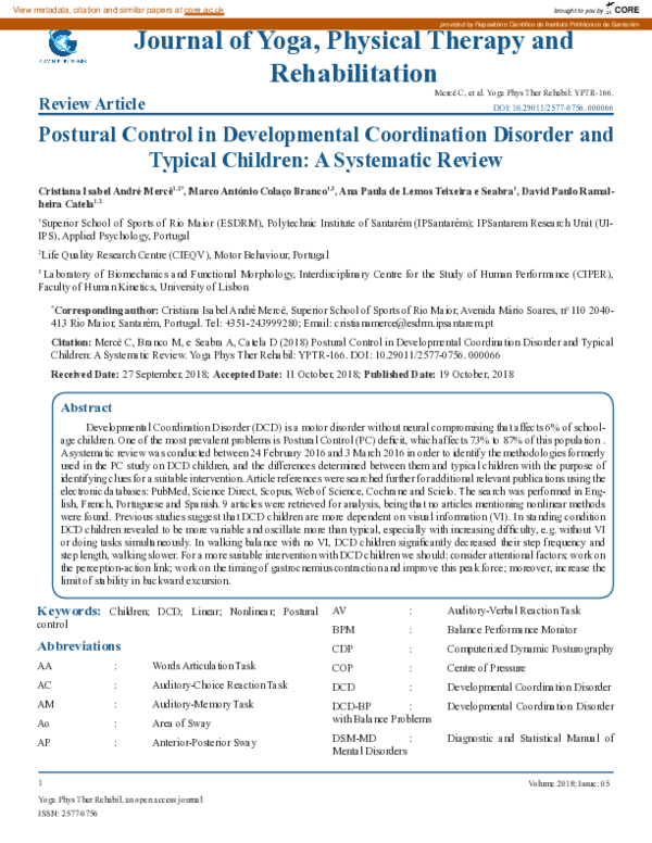 (PDF) Postural Control in Developmental Coordination Disorder and ...