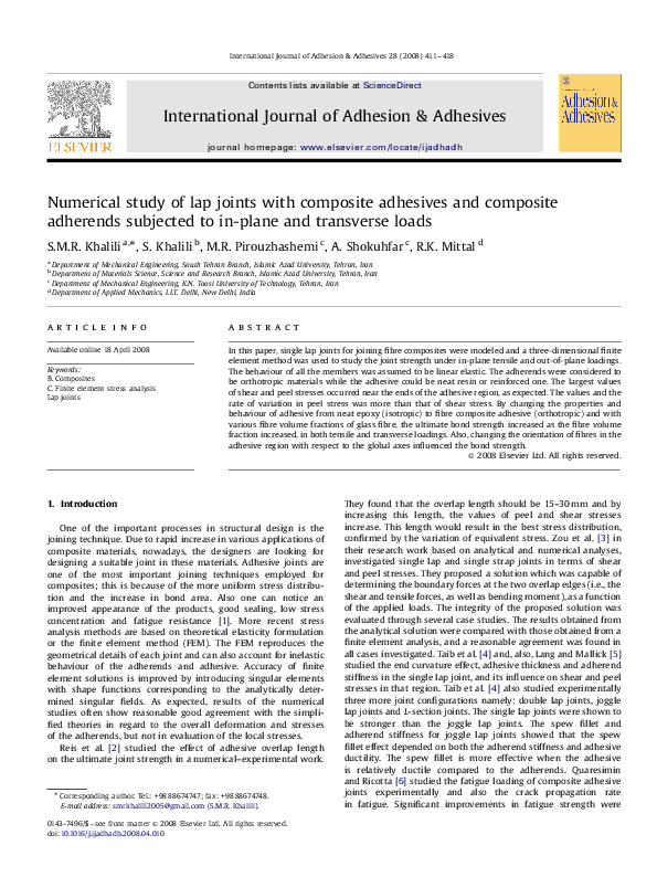 (PDF) Numerical study of lap joints with composite adhesives and ...