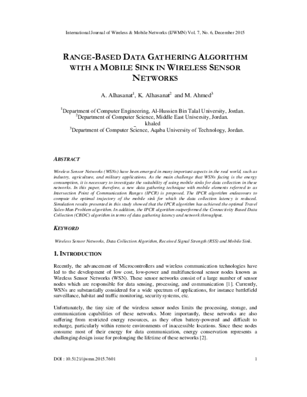 (PDF) Range-Based Data Gathering Algorithm With a Mobile Sink in ...