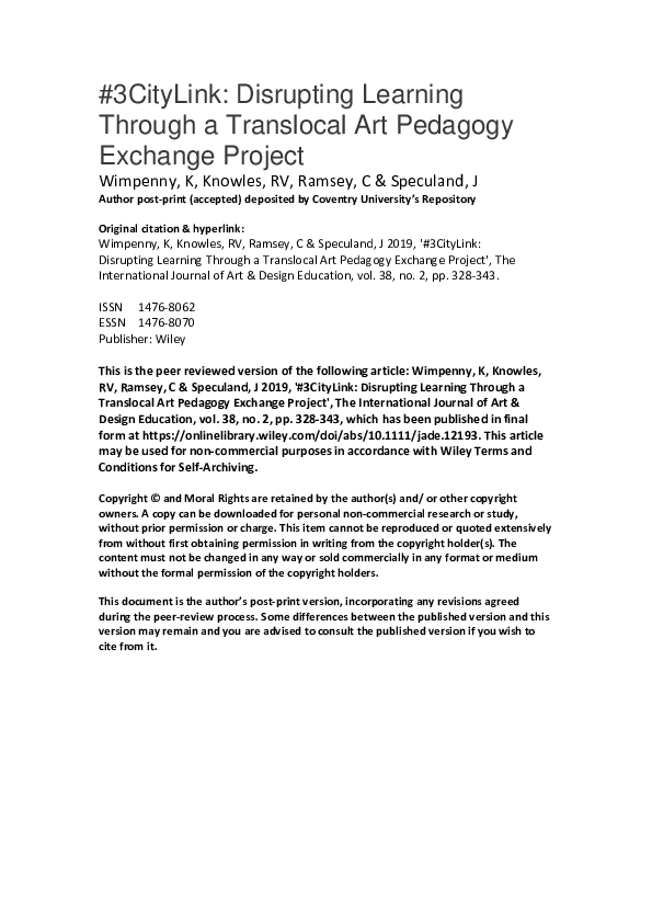 (PDF) #3CityLink: Disrupting Learning through a Translocal Art Pedagogy ...