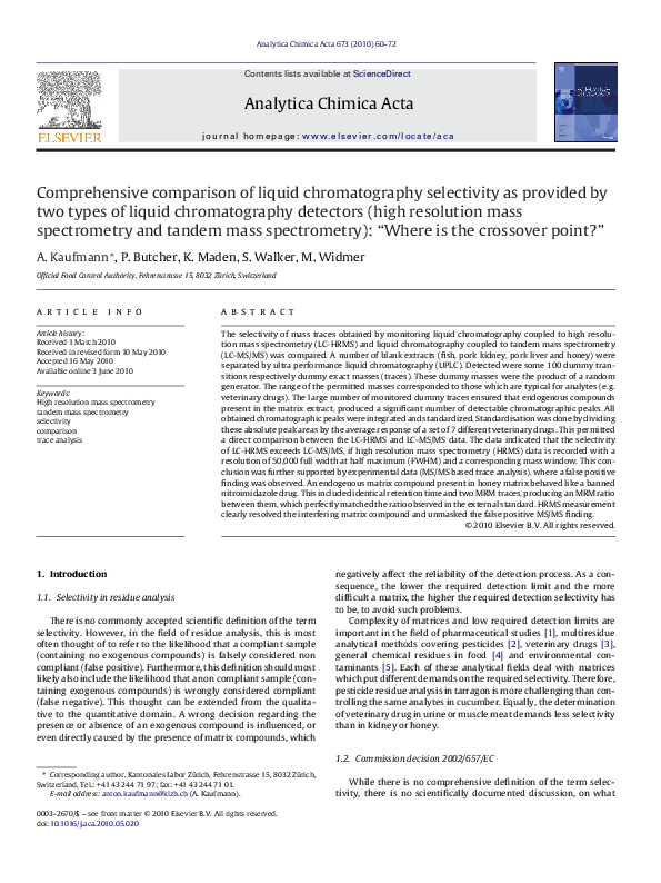 (PDF) Comprehensive comparison of liquid chromatography selectivity as ...