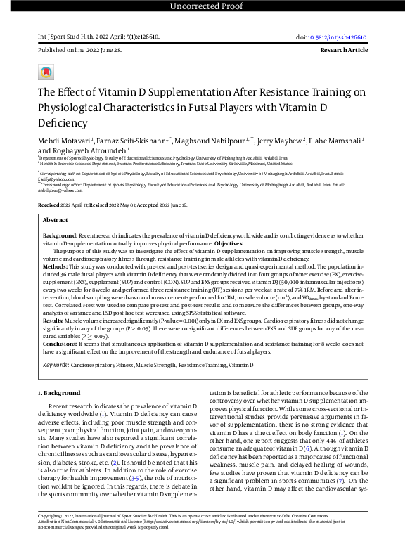 (PDF) The Effect of Vitamin D Supplementation After Resistance Training ...