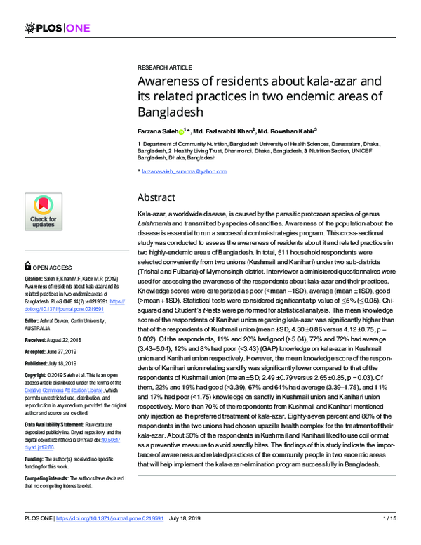 (PDF) Awareness of residents about kala-azar and its related practices ...