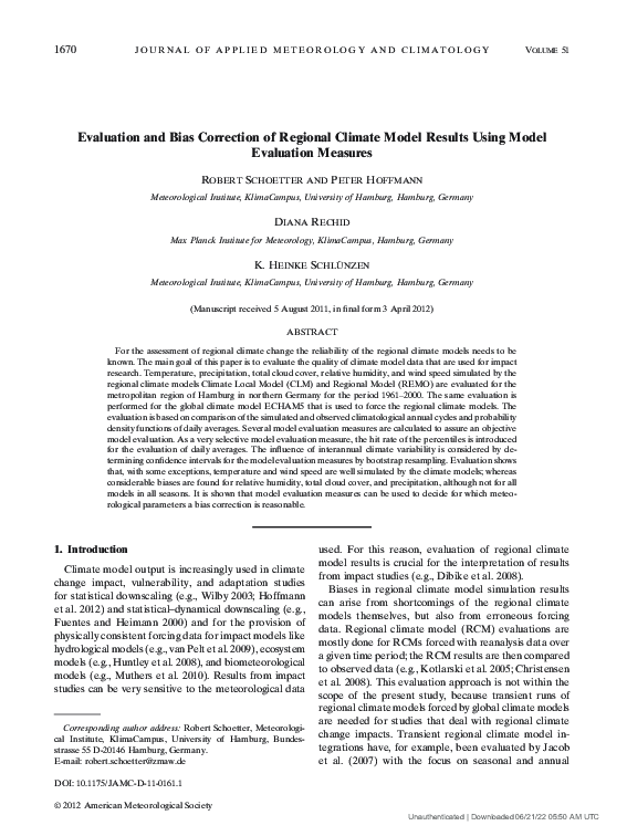 (PDF) Evaluation and Bias Correction of Regional Climate Model Results ...