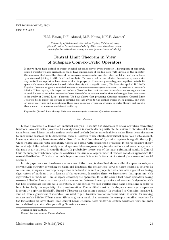 (PDF) Central Limit Theorem in View of Subspace Convex-Cyclic Operators