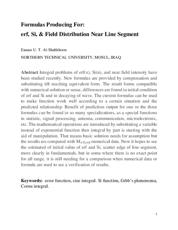 (PDF) Formulas Producing For: erf, Si, & Field Distribution Near Line ...