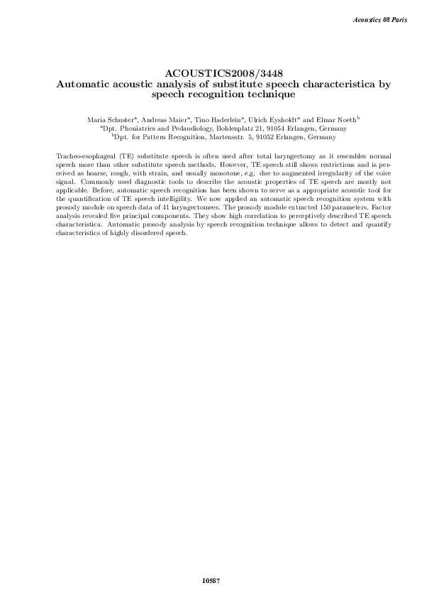 (PDF) Automatic acoustic analysis of substitute speech characteristica ...