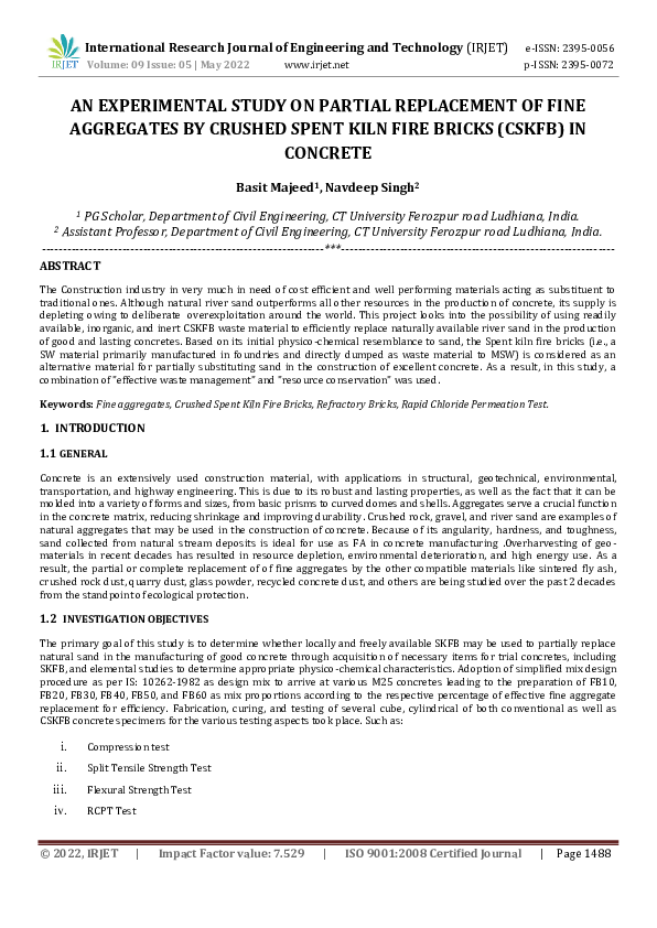 (PDF) AN EXPERIMENTAL STUDY ON PARTIAL REPLACEMENT OF FINE AGGREGATES ...