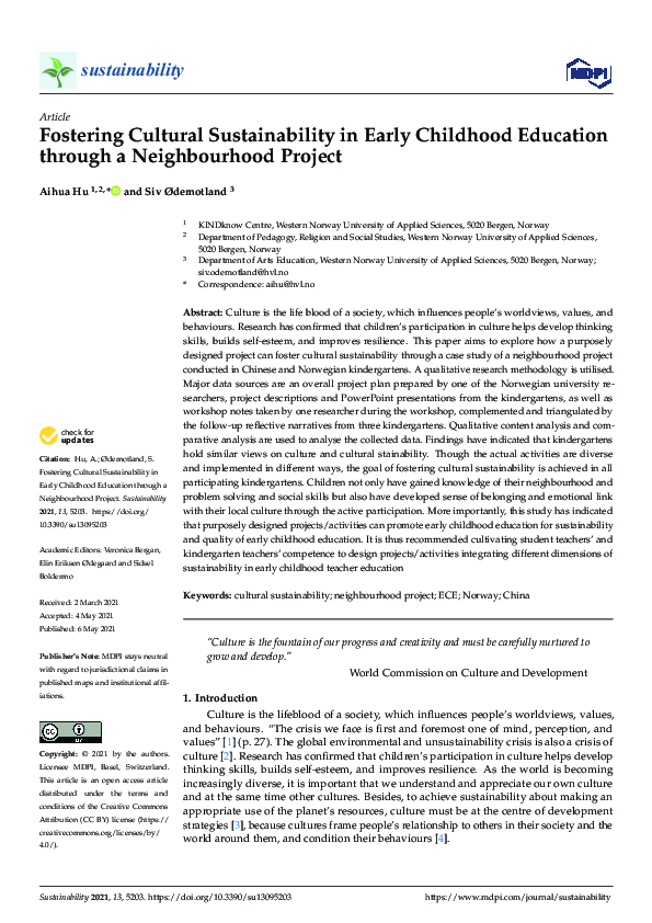 (PDF) Fostering Cultural Sustainability in Early Childhood Education ...