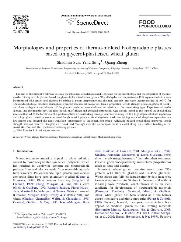 (PDF) Morphologies and properties of thermo-molded biodegradable ...