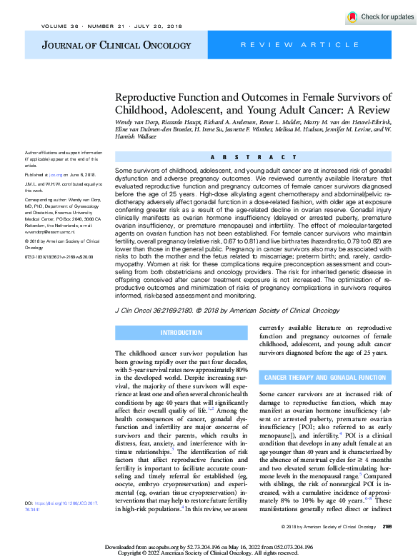 (PDF) Reproductive Function and Outcomes in Female Survivors of ...