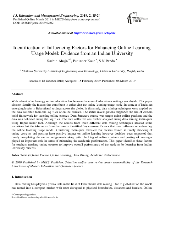 (PDF) Identification of Influencing Factors for Enhancing Online ...