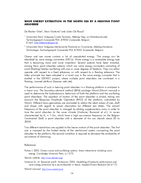 (PDF) Wave energy extraction in the North Sea by a heaving point absorber