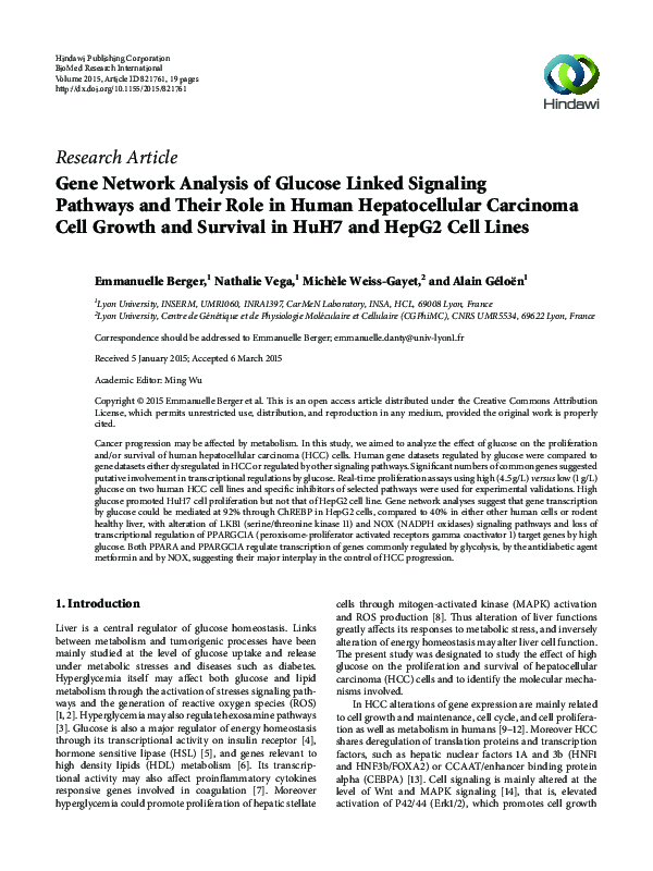 (PDF) Gene Network Analysis of Glucose Linked Signaling Pathways and ...