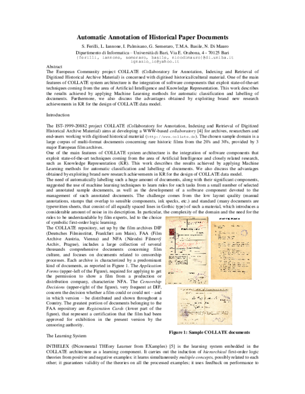 (PDF) Automatic Annotation of Historical Paper Documents