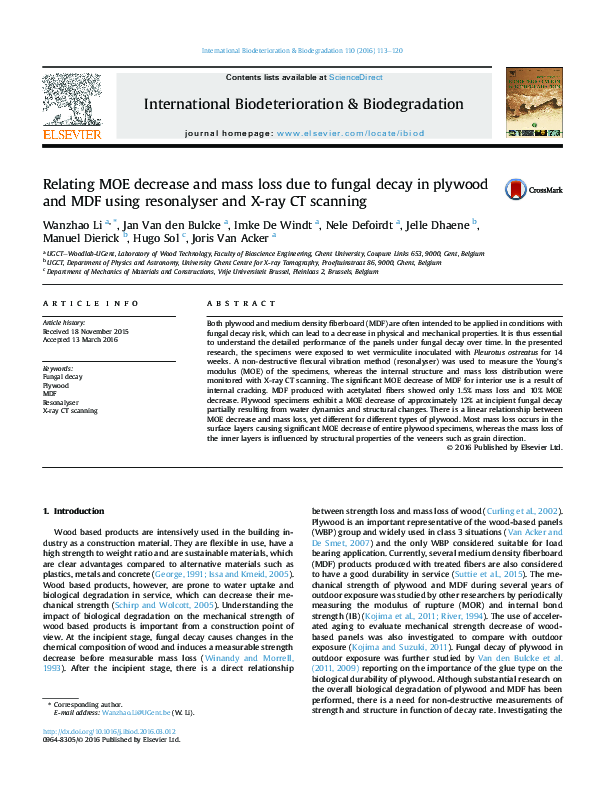 (PDF) Relating MOE decrease and mass loss due to fungal decay in ...