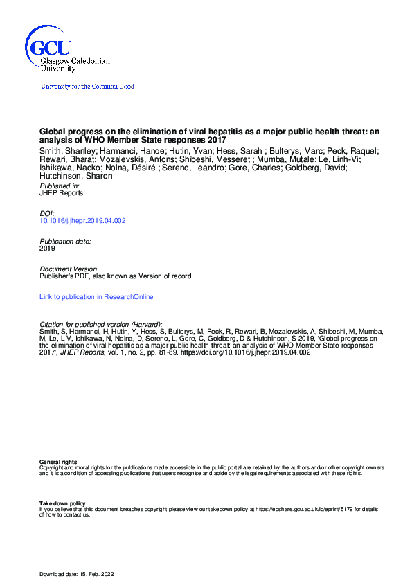 (PDF) Global progress on the elimination of viral hepatitis as a major ...
