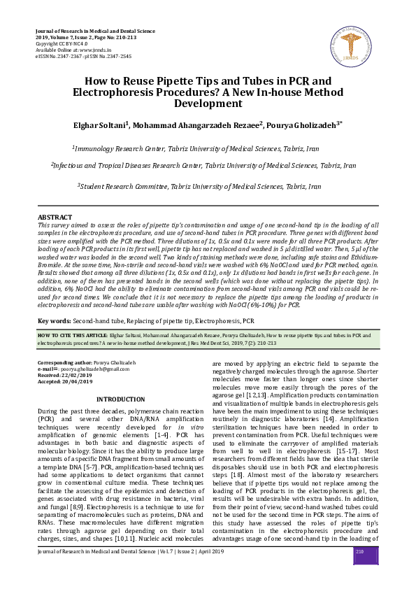 (PDF) How to Reuse Pipette Tips and Tubes in PCR and Electrophoresis