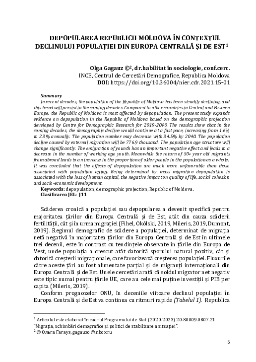 (PDF) Depopularea Republicii Moldova în contextul declinului populației ...
