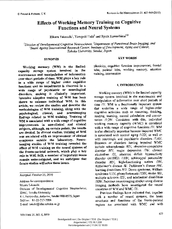 (PDF) Effects of Working Memory Training on Cognitive Functions and ...