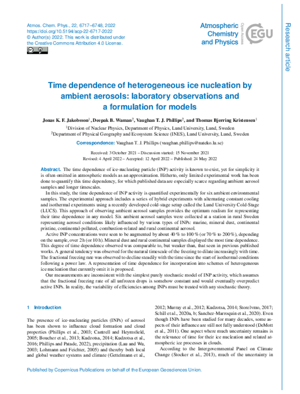 (PDF) Time-dependence of Heterogeneous Ice Nucleation by Ambient ...