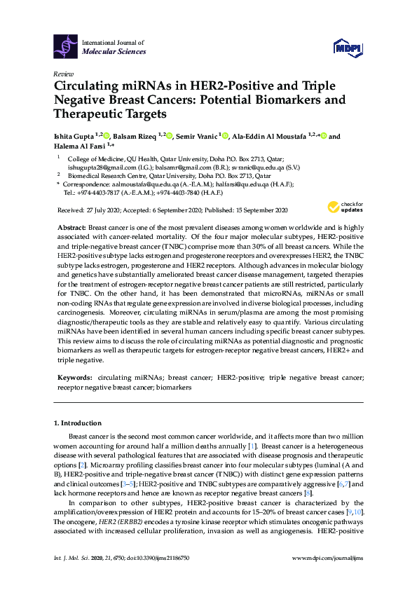 (PDF) Circulating miRNAs in HER2-Positive and Triple Negative Breast ...