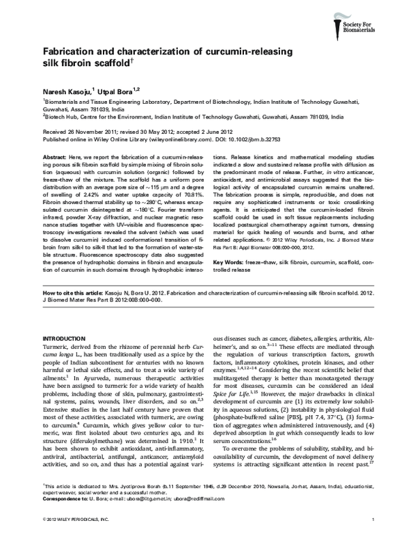 (PDF) Fabrication and characterization of curcumin-releasing silk ...