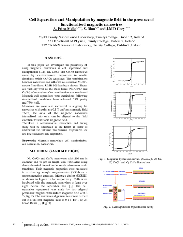 (PDF) Cell separation and manipulation by magnetic field in the ...