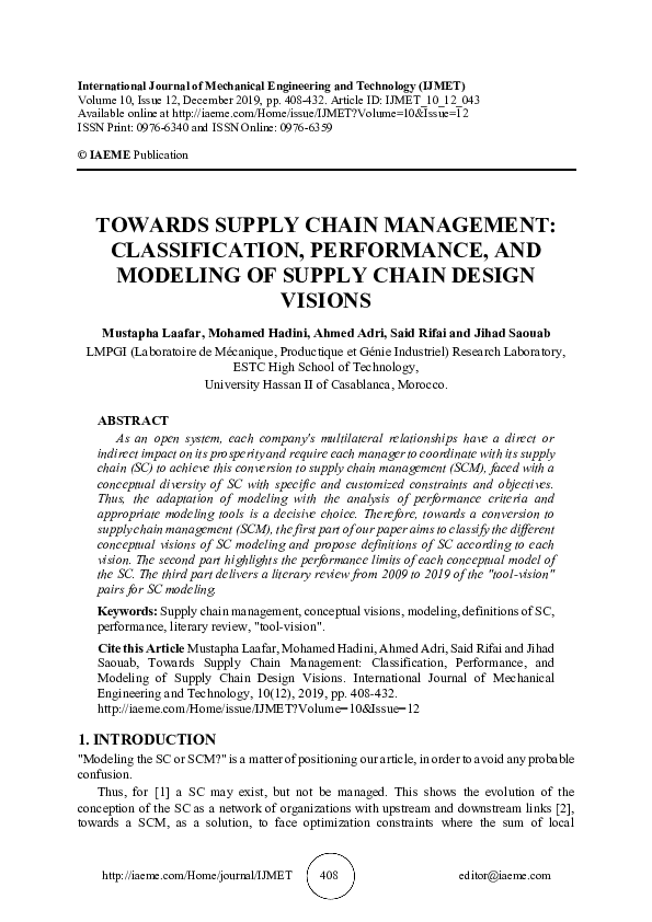 (PDF) TOWARDS SUPPLY CHAIN MANAGEMENT CLASSIFICATION, PERFORMANCE, AND