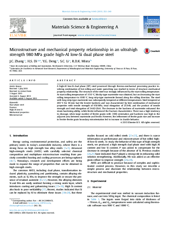 (PDF) Microstructure and mechanical property relationship for different ...