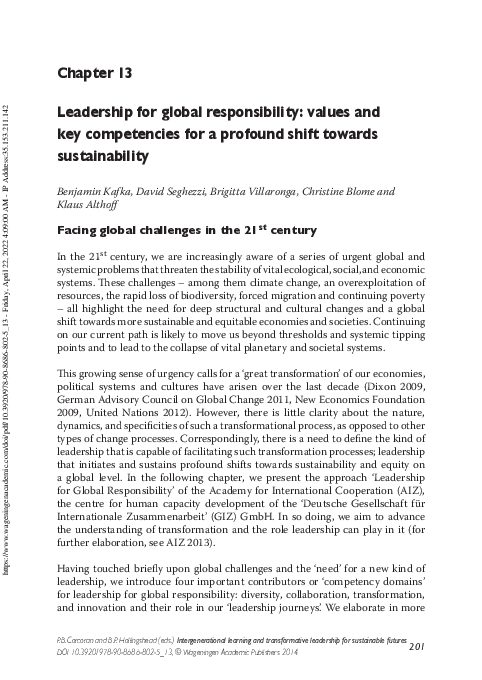 (PDF) 13. Leadership for global responsibility: values and key ...
