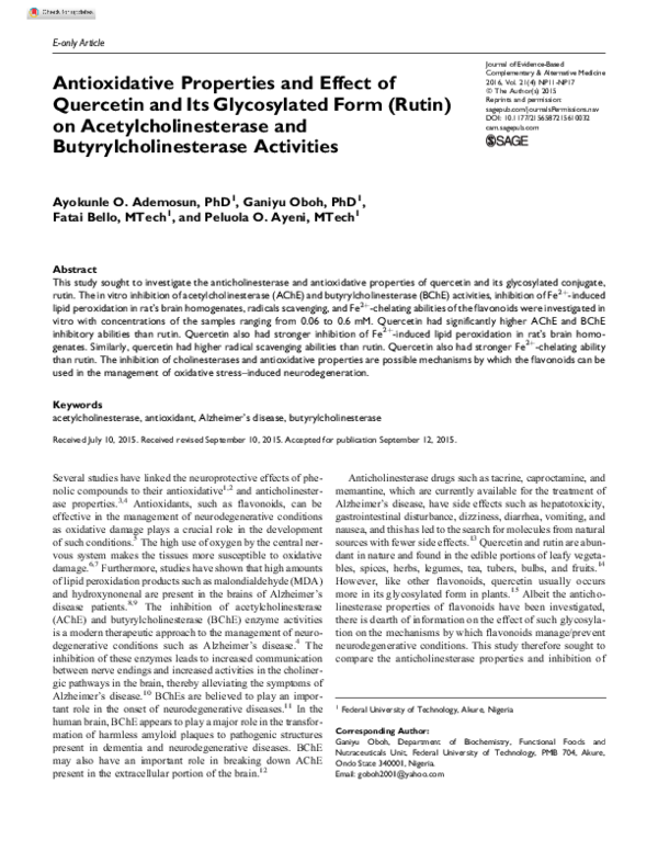 (PDF) Antioxidative Properties and Effect of Quercetin and Its ...