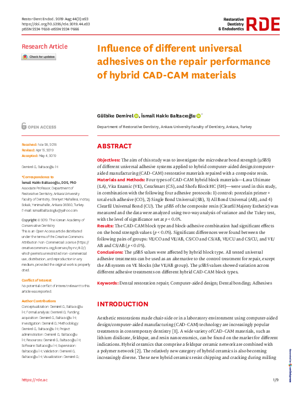 (PDF) Influence of different universal adhesives on the repair ...