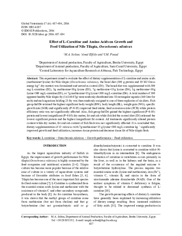 (PDF) Effect of L-Carnitine and Amino Acids on Growth and Feed ...