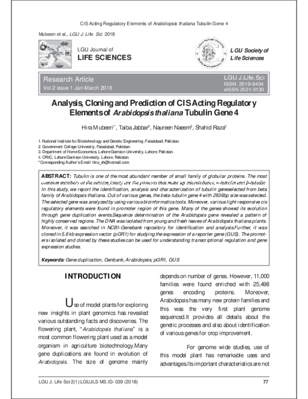 (PDF) Analysis, Cloning and Prediction of CIS Acting Regulatory ...