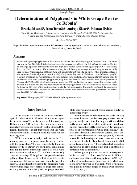 (PDF) Determination of polyphenols in white grape berries cv. Rebula